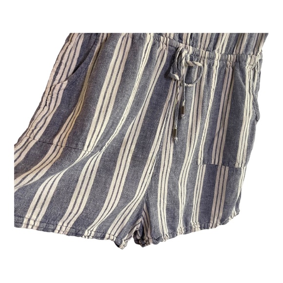 Kelly Renee Linen Striped Sleeveless Romper Blue Ivory - Picture 4 of 8